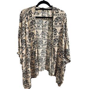 🍒 2/$20 🍒 Elephant Print Kimono Cardigan Jacket Beige & Black M